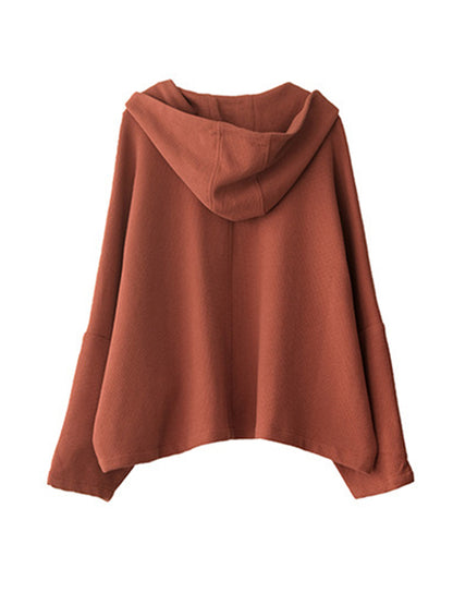 Casual Loose Solid Color Hooded Split-Joint Zipper Outerwear