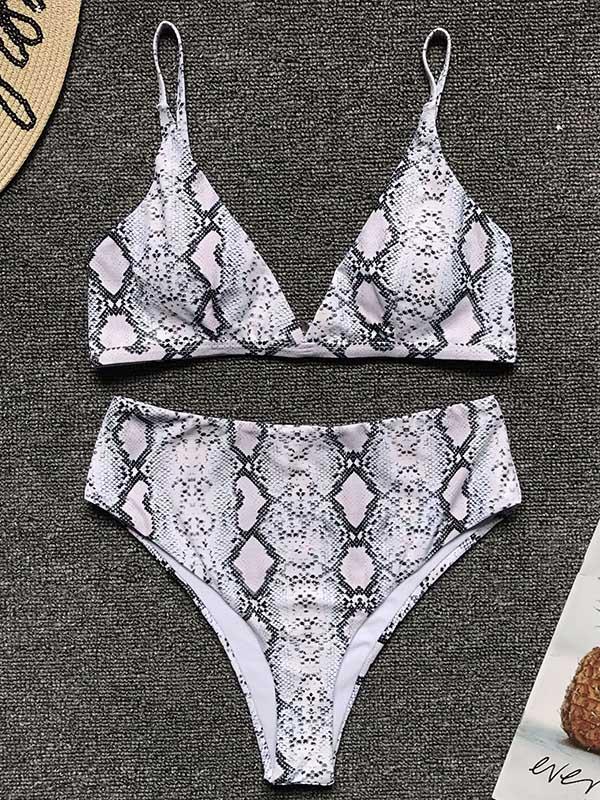 Snakeskin Printed High Waist Bikini Swimsuit