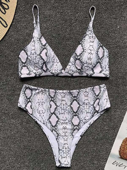 Snakeskin Printed High Waist Bikini Swimsuit