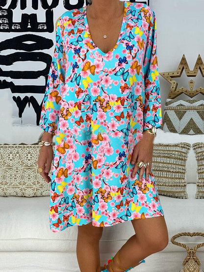 Plus Size Printed Long Sleeve Midi Dress