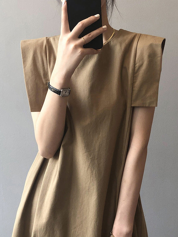 Casual Split-Joint Solid Color Round-Neck Sleeveless Mini Dress