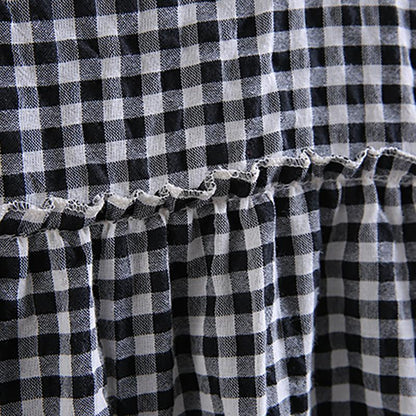 Cotton Linen Short Sleeve Plaid Dress