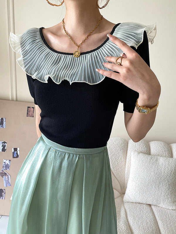 Original Chic Falbala Mesh Split-Joint T-Shirt Top