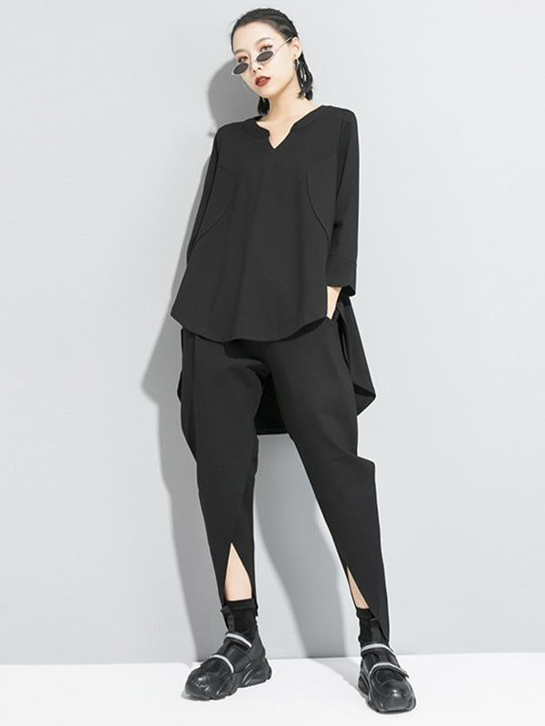 Simple Irregularity V-Neck T-Shirts Tops