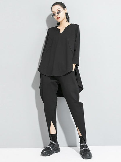 Simple Irregularity V-Neck T-Shirts Tops