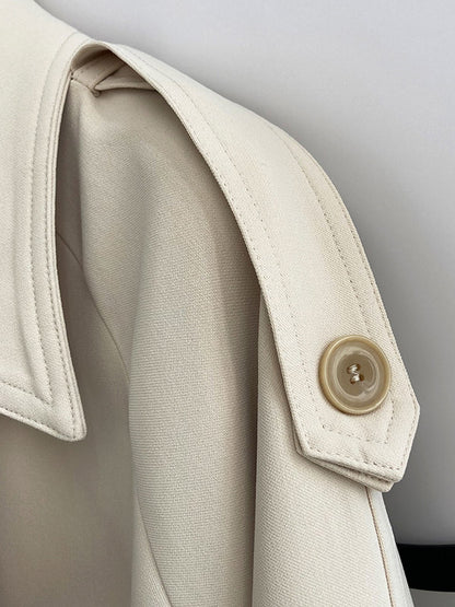 Chic Solid Color Buttoned Tied Notched Collar Long Sleeves Trench Coat
