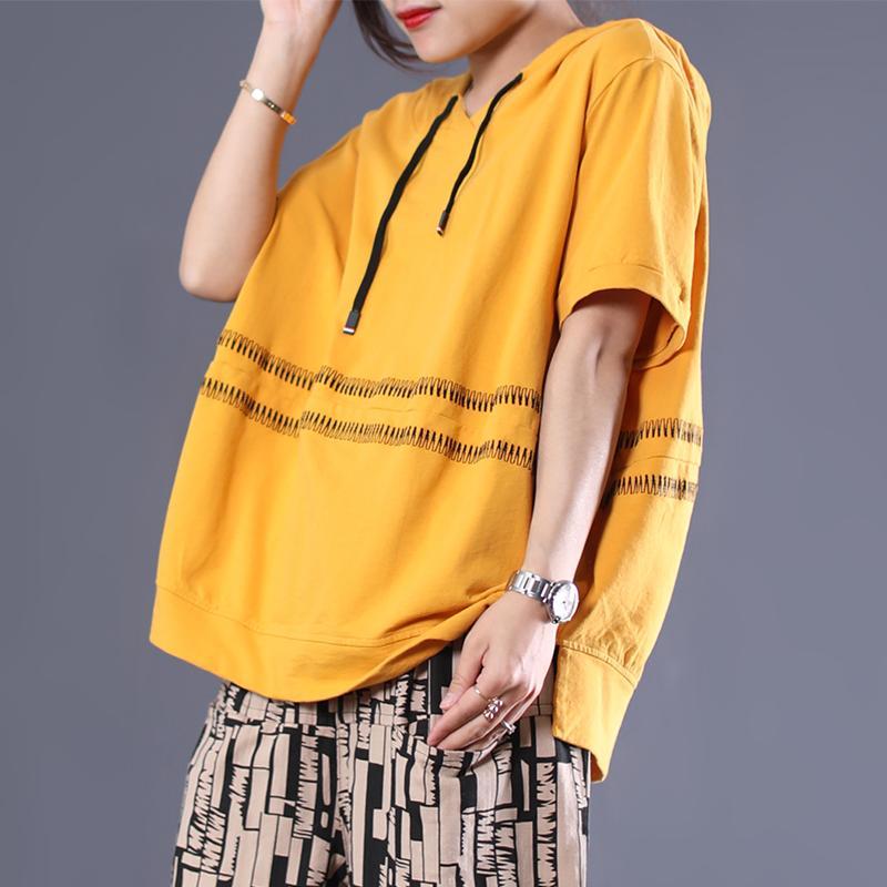 Casual Loose Embroidery Striped Hooded Blouse