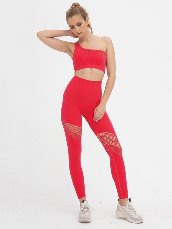 Fashion Hollow Solid One-Shoulder Yoga Suits