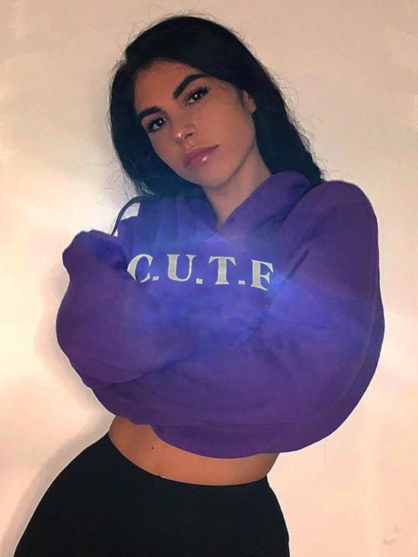 Letter Printed Bare Midriff Hoodie