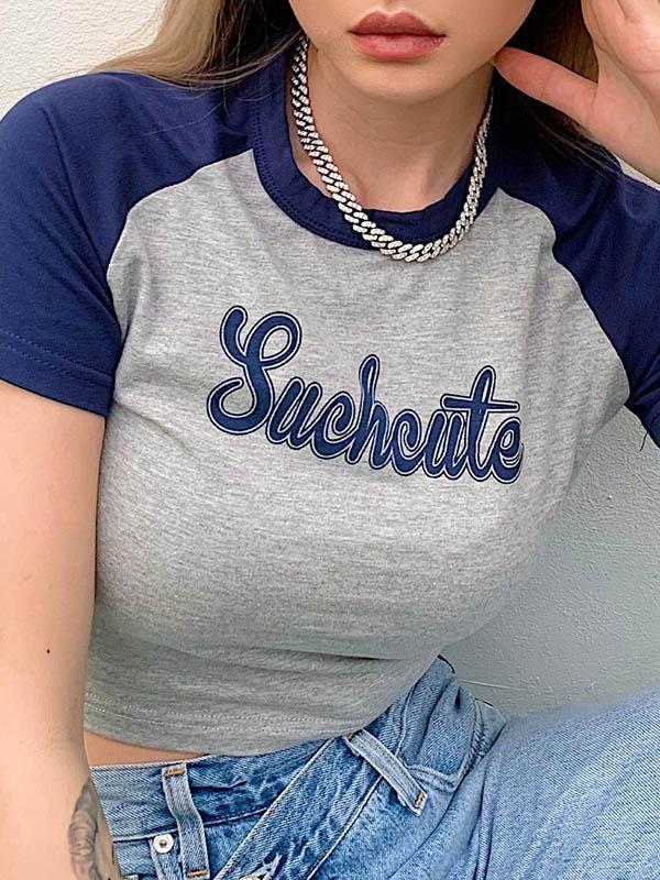 Wrap Contrast Color Printed Exposed Navel Tees