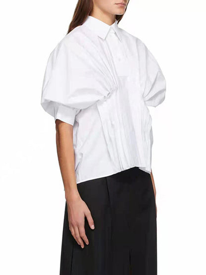 Original Solid Color Lapel Batwing Sleeve Blouse Tops