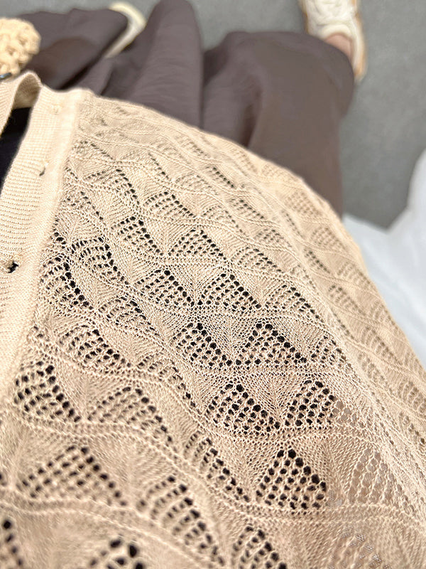 Loose Solid Color Linen Hollow Knitting Cardigan Top