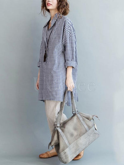 Casual Plaid Lapel Beaded Shirt