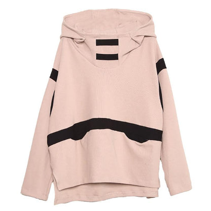 Buykud Literary Contrast Color Casual Loose Hoodie