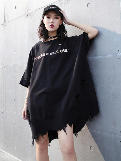 Oversize Shredded Long T-Shirt