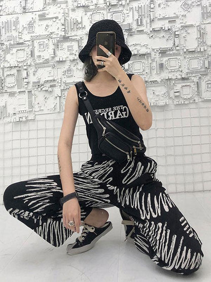 Elastic Waist Design Printed Wide Leg Pants