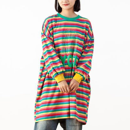 Casual Print Stripe O-neck Loose Top