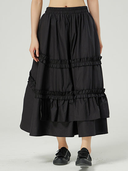 Casual Ruffled Loose Solid Color Skirts
