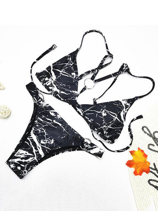 Solid Color Ring Braided Bikini Swimwear