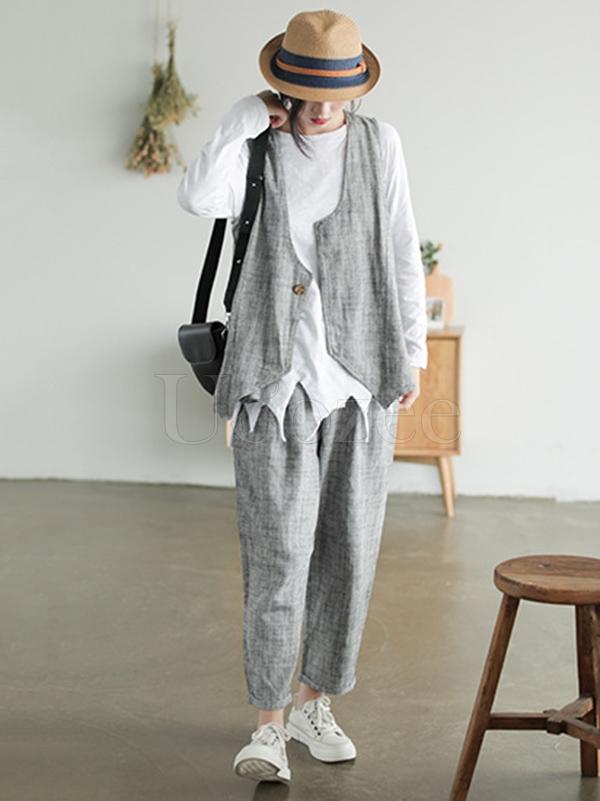 Original Retro Linen Vest&Harem Pants Suits