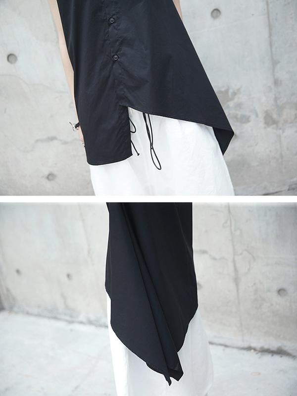 Black Cropped Stand Collar Sleeveless Blouse