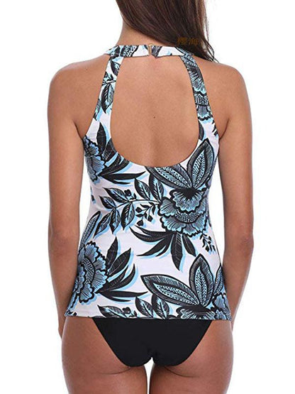 Printed Top With Plain Panty Tankini Swimsuit