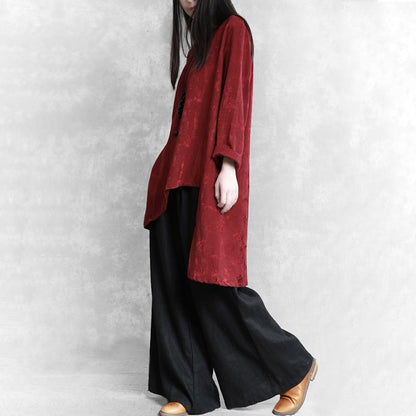 Buykud Simple Loose Irregular Hem Jacquard Shirt