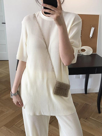 Ruffled Elastic Loose Solid T-Shirt