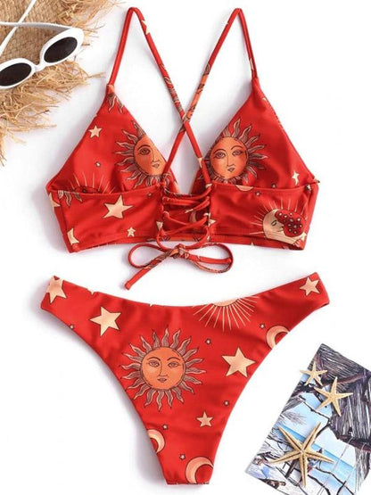 Lace Up High Cut Bikini Swimsuit