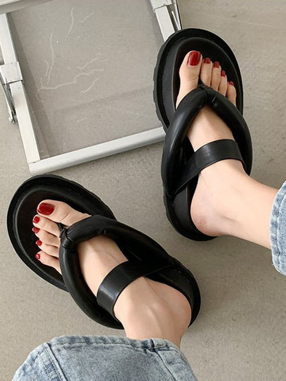 Stylish Yellow&Black Flip Flops Flatform Slippers