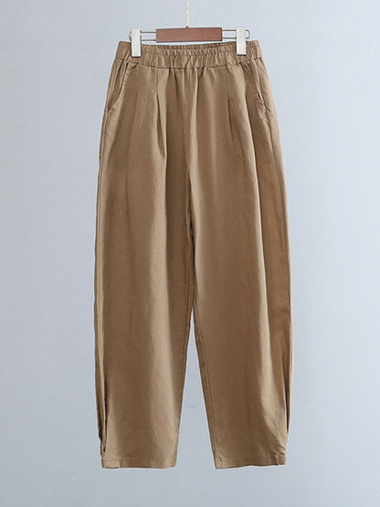 Casual Loose Solid Color High Waisted Cropped Pants