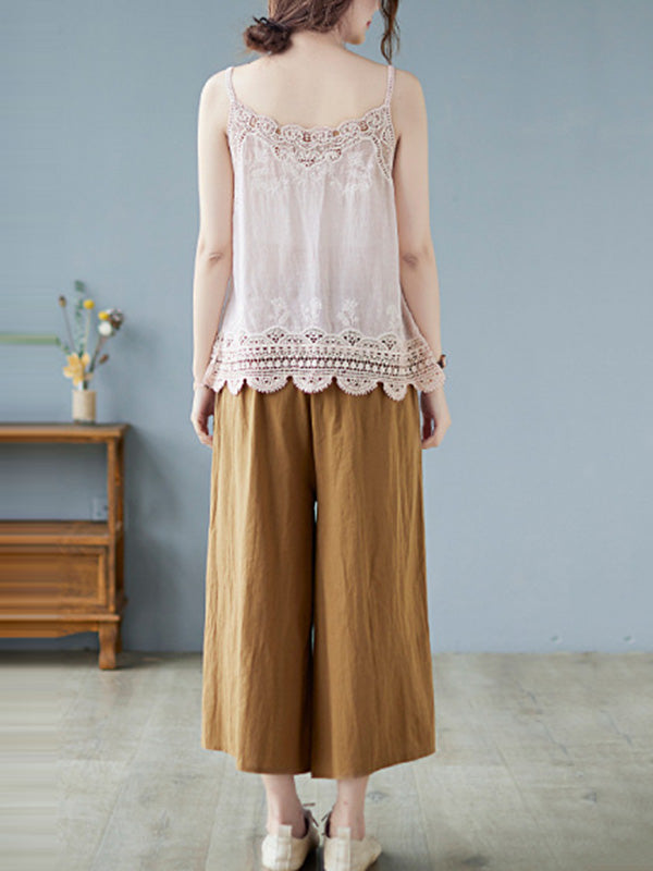 Original Solid Sleeveless Lace&Hollow V-Neck Vest