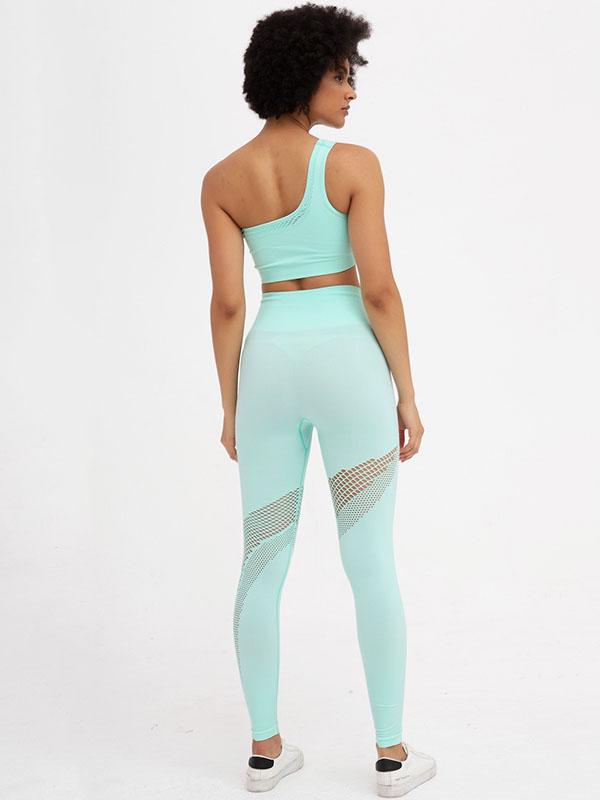 Fashion Hollow Solid One-Shoulder Yoga Suits