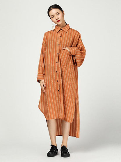Casual Cutting Sleeve Stripped Shirt Dress