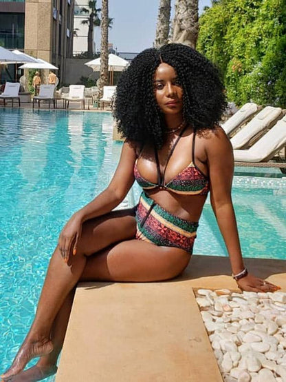 High Waist Striped Bikinis Swimwear