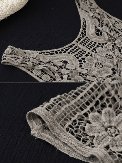 Stylish Solid Color Embroidered V-Neck Vest Tops