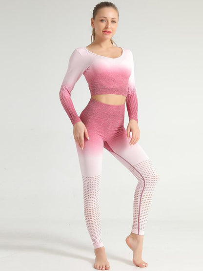 Wrap Long Sleeves Gradient Yoga Suits