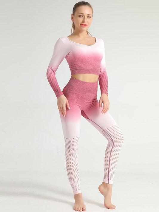 Wrap Long Sleeves Gradient Yoga Suits