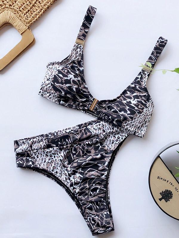 Floral-Print Triangle Split Bikini Swimsuit