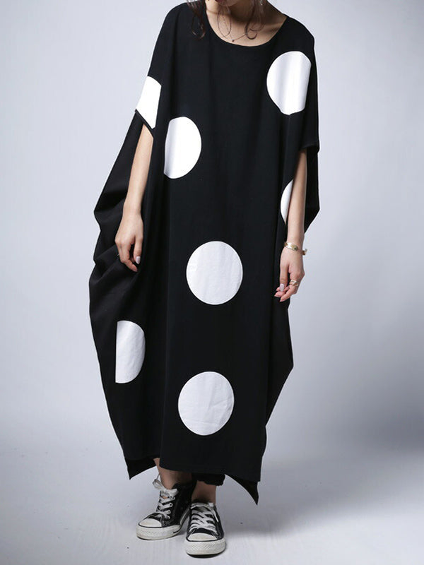 Original Loose Polka-Dot Round-Neck Batwing Sleeves Maxi Dress