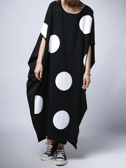 Original Loose Polka-Dot Round-Neck Batwing Sleeves Maxi Dress