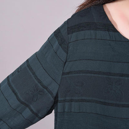Buykud Comfortable Round Neck Casual Striped Loose Dress