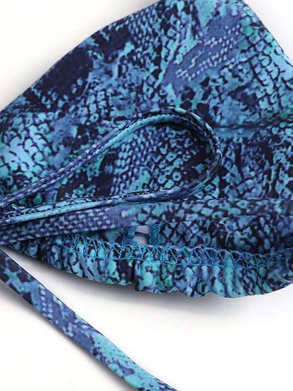 Lace-up Snakeskin Bikini Swimsuit