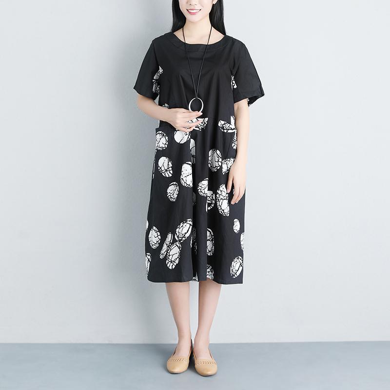 Casual Pockets Summer Short Sleeve Black Dress