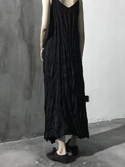 Simple Ruffled V-neck Sleeveless Long Dress