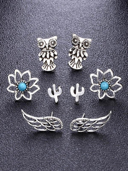 8pcs Vintage Silver Earrings Accessories