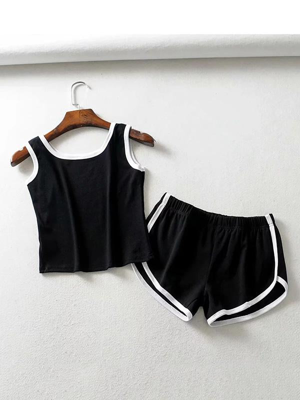 Contrast Color Sleeveless Wrap Yoga Suits