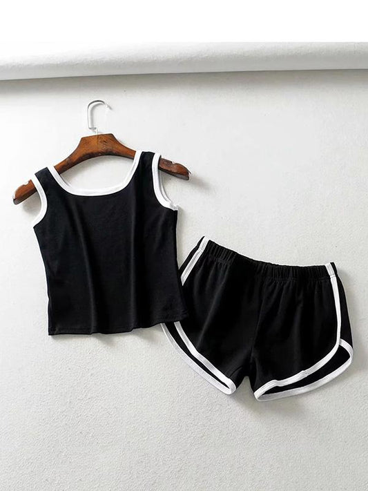 Contrast Color Sleeveless Wrap Yoga Suits