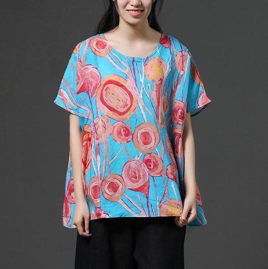 Blue Casual Short Sleeve Printing Summer Shirt