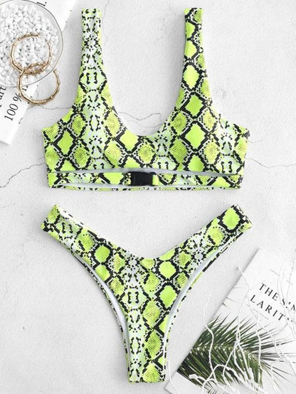 Snakeskin High Cut Bikinis Swimwear